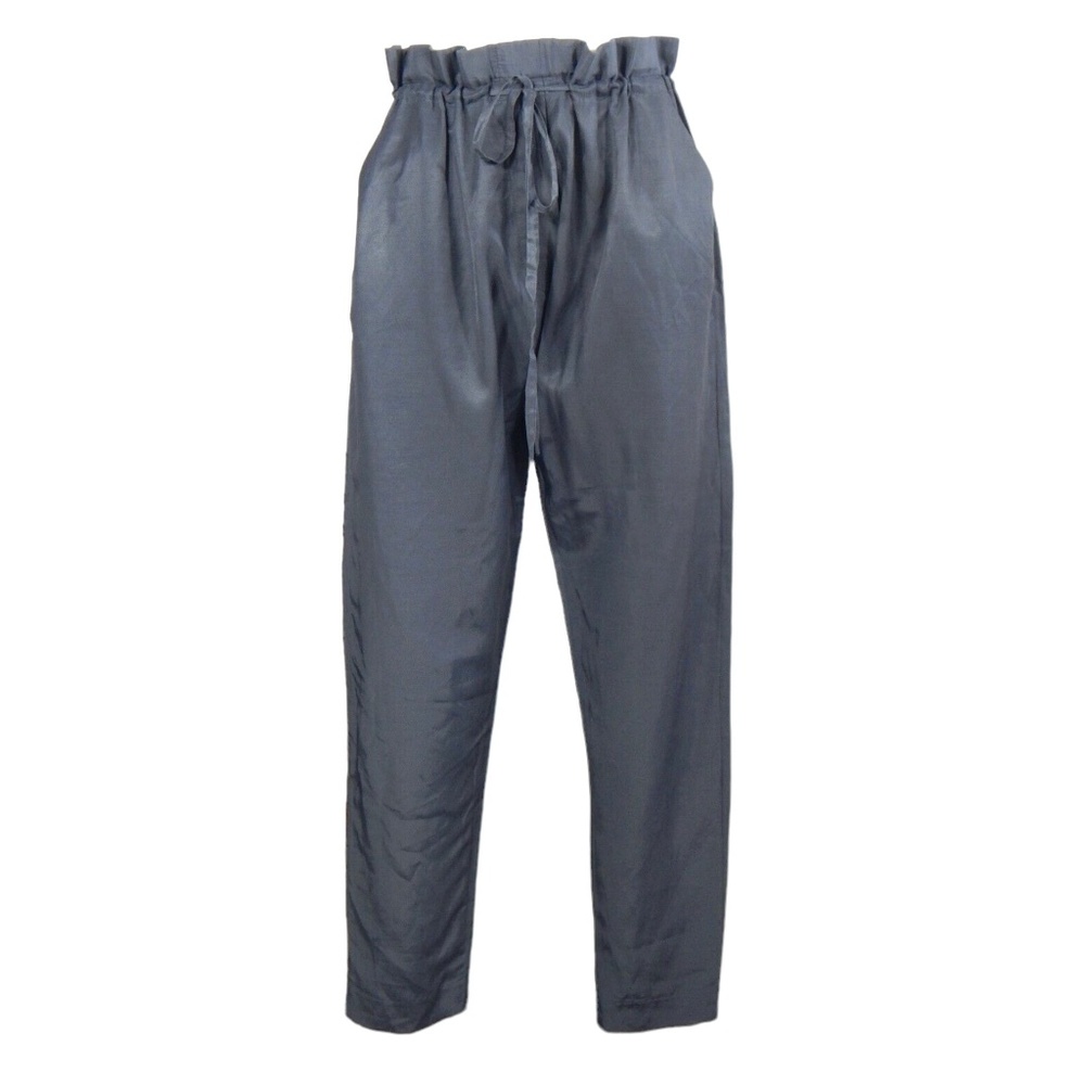 3.1 PHILLIP LIM DARK GRAY DRAWSTRING ELASTIC PAPER BAG WAIST TAPERED LEG PANTS